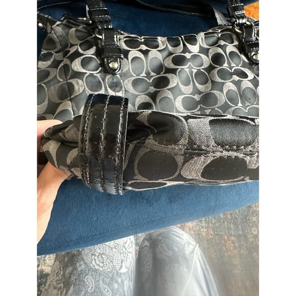 Coach Shoulder Bag Purse Tri Color Signature Alexandra Satchel Black Grey - Picture 3 of 16